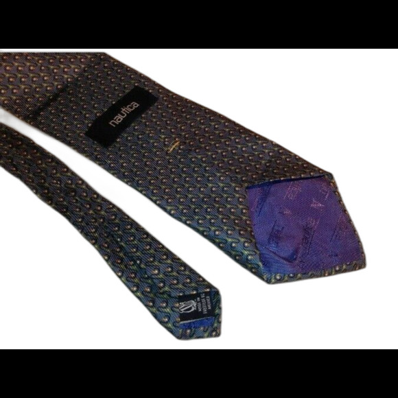 Nautica Blue Silk Tie Yellow Accent Dots 100% Silk Formal Career Business Work - Picture 4 of 5